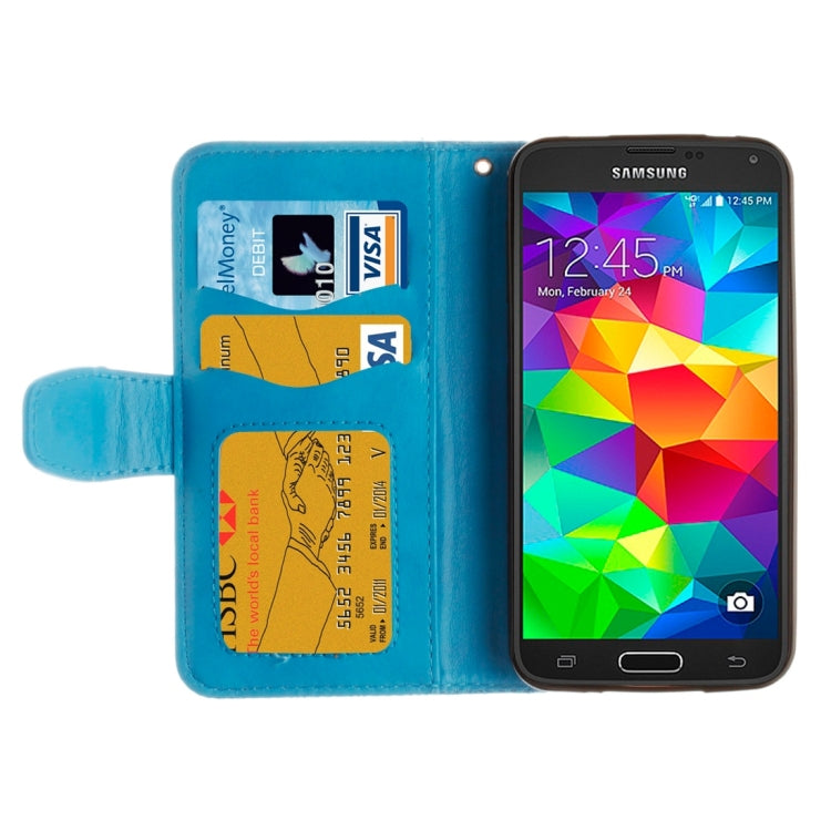 For Galaxy S5 / G900 Embossed Floral Pattern Horizontal Flip Leather Case with Card Slots & Holder & Lanyard