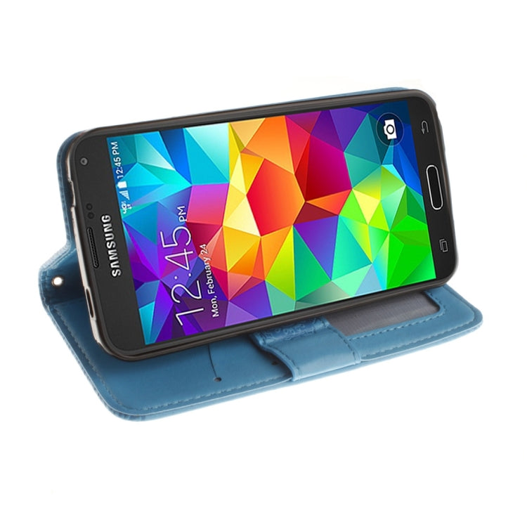 For Galaxy S5 / G900 Embossed Floral Pattern Horizontal Flip Leather Case with Card Slots & Holder & Lanyard