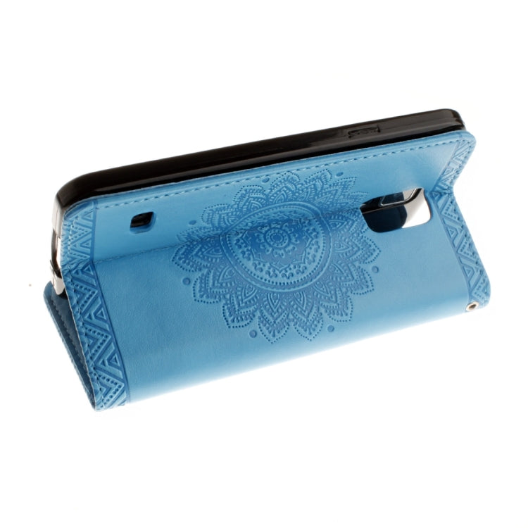 For Galaxy S5 / G900 Embossed Floral Pattern Horizontal Flip Leather Case with Card Slots & Holder & Lanyard