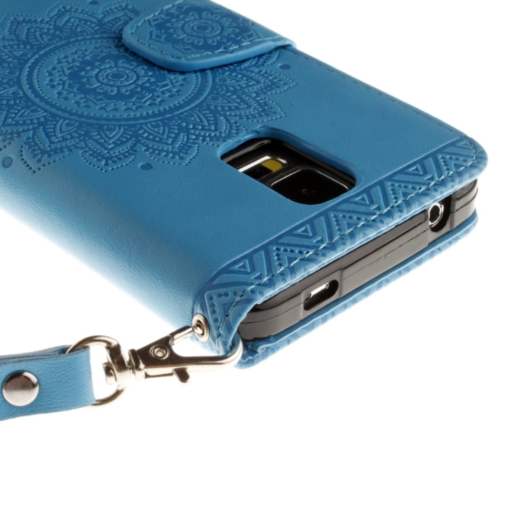 For Galaxy S5 / G900 Embossed Floral Pattern Horizontal Flip Leather Case with Card Slots & Holder & Lanyard