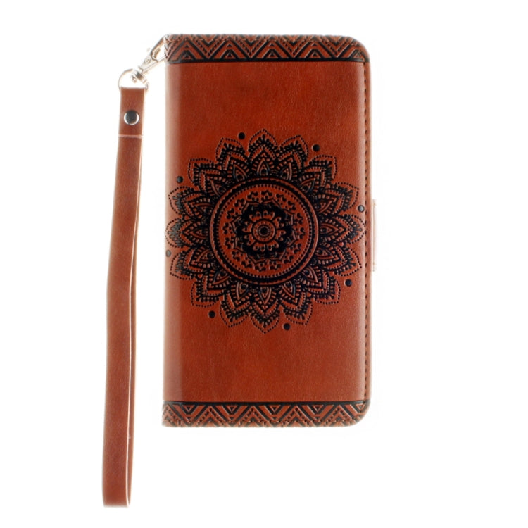 For Galaxy S5 / G900 Embossed Floral Pattern Horizontal Flip Leather Case with Card Slots & Holder & Lanyard