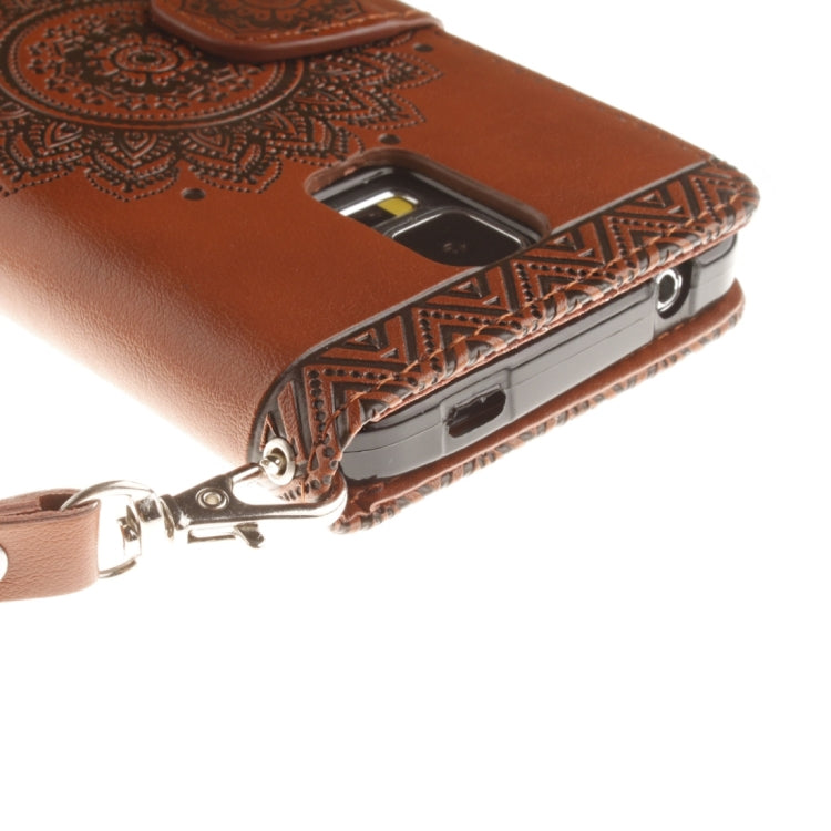 For Galaxy S5 / G900 Embossed Floral Pattern Horizontal Flip Leather Case with Card Slots & Holder & Lanyard
