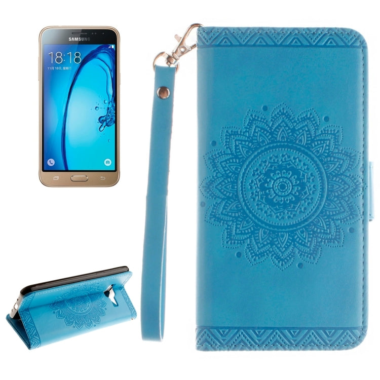 For Galaxy J3 (2016) / J310 Embossed Floral Pattern Horizontal Flip Leather Case with Card Slots & Holder & Lanyard