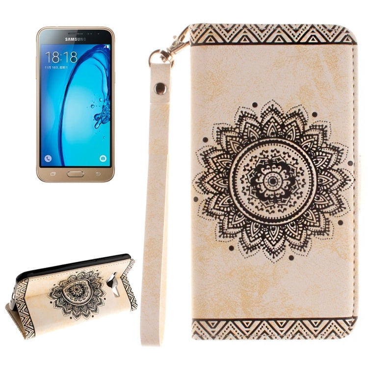 For Galaxy J3 (2016) / J310 Embossed Floral Pattern Horizontal Flip Leather Case with Card Slots & Holder & Lanyard