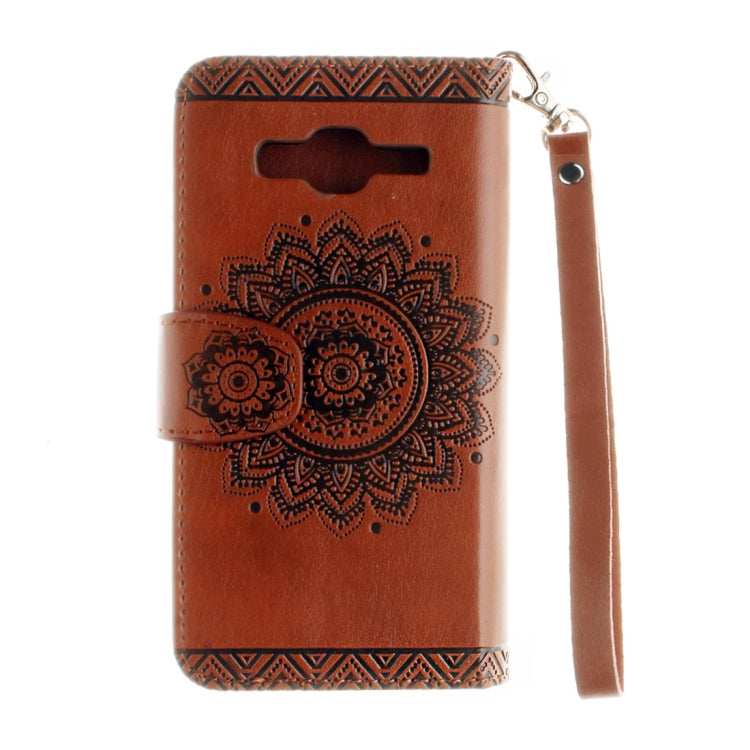 For Galaxy J3 (2016) / J310 Embossed Floral Pattern Horizontal Flip Leather Case with Card Slots & Holder & Lanyard