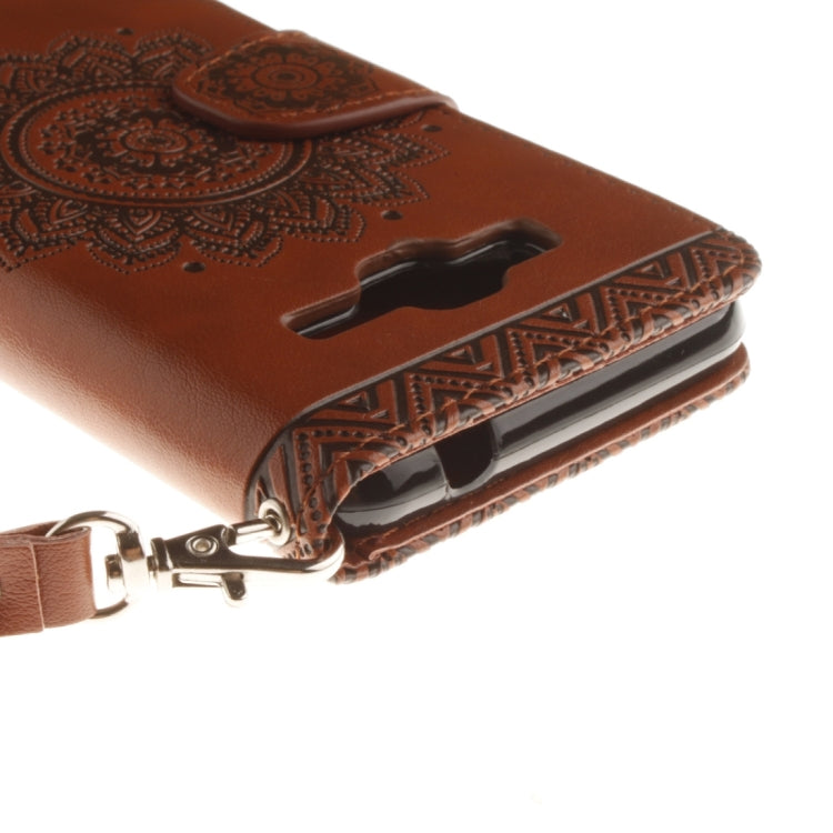 For Galaxy J3 (2016) / J310 Embossed Floral Pattern Horizontal Flip Leather Case with Card Slots & Holder & Lanyard