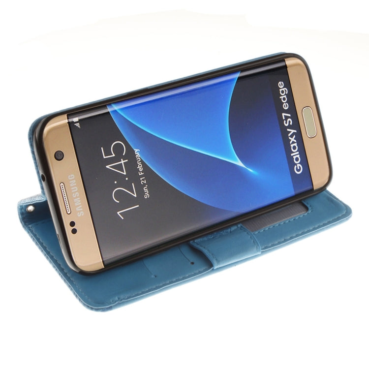 For Galaxy S7 Edge / G935 Embossed Floral Pattern Horizontal Flip Leather Case with Card Slots & Holder & Lanyard