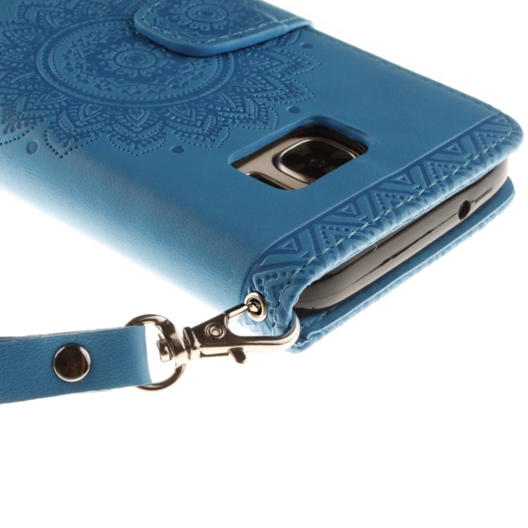 For Galaxy S7 Edge / G935 Embossed Floral Pattern Horizontal Flip Leather Case with Card Slots & Holder & Lanyard