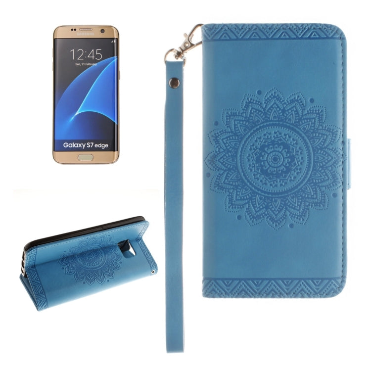 For Galaxy S7 Edge / G935 Embossed Floral Pattern Horizontal Flip Leather Case with Card Slots & Holder & Lanyard