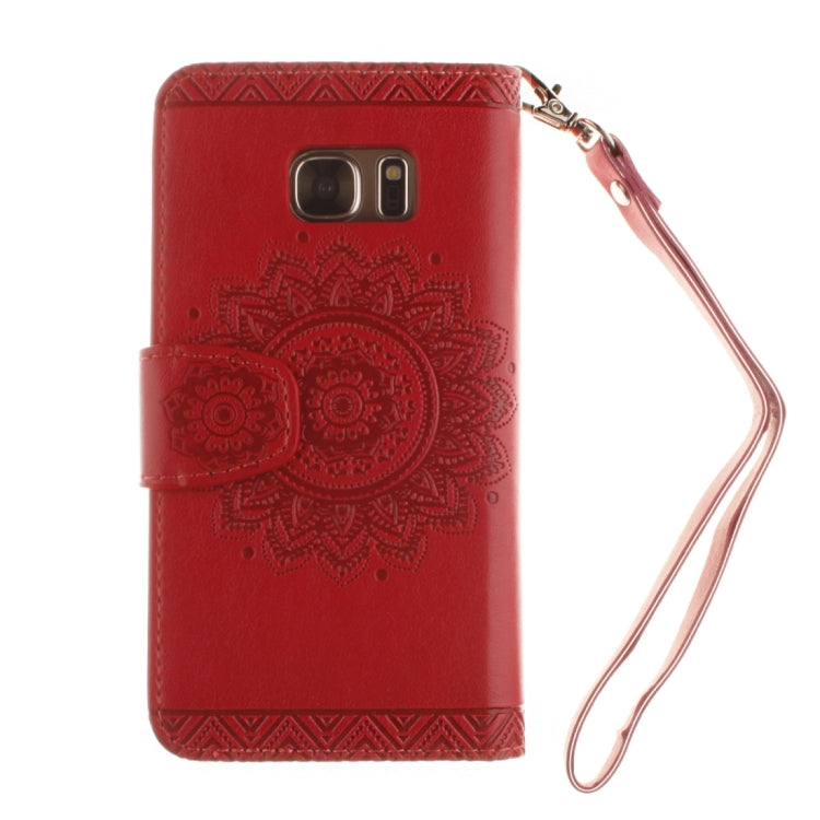 For Galaxy S7 Edge / G935 Embossed Floral Pattern Horizontal Flip Leather Case with Card Slots & Holder & Lanyard