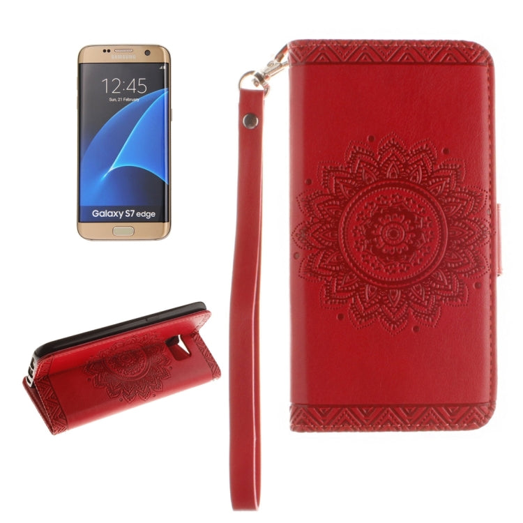 For Galaxy S7 Edge / G935 Embossed Floral Pattern Horizontal Flip Leather Case with Card Slots & Holder & Lanyard