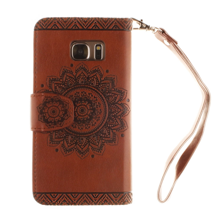 For Galaxy S7 Edge / G935 Embossed Floral Pattern Horizontal Flip Leather Case with Card Slots & Holder & Lanyard