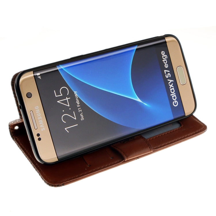 For Galaxy S7 Edge / G935 Embossed Floral Pattern Horizontal Flip Leather Case with Card Slots & Holder & Lanyard