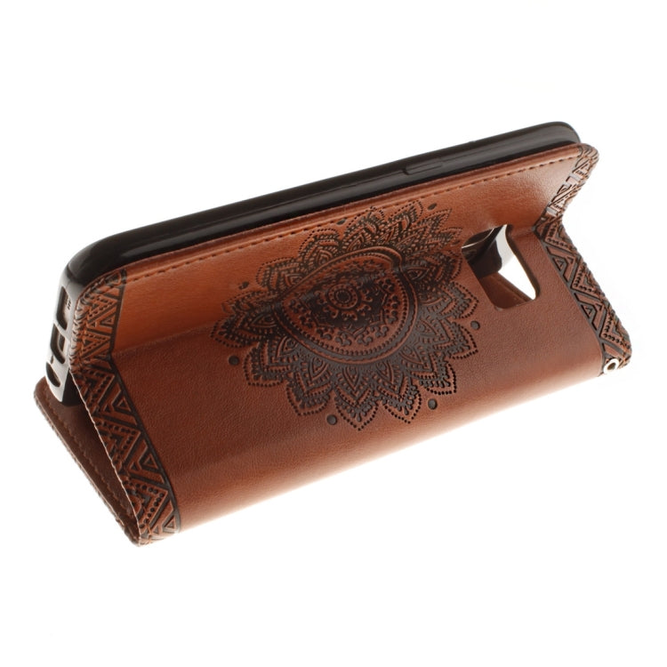 For Galaxy S7 Edge / G935 Embossed Floral Pattern Horizontal Flip Leather Case with Card Slots & Holder & Lanyard