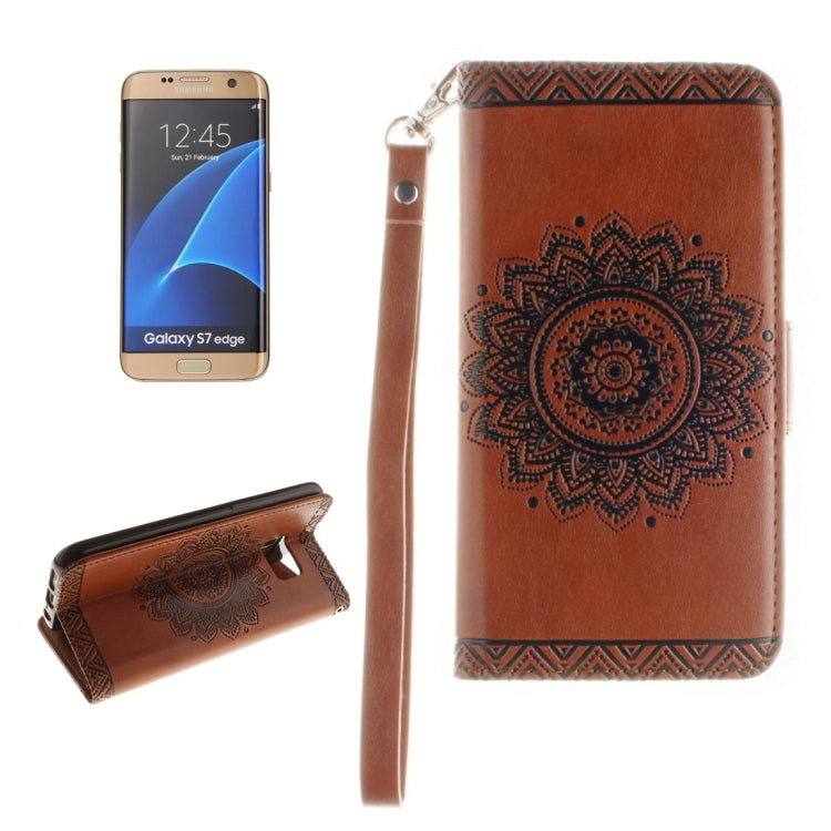 For Galaxy S7 Edge / G935 Embossed Floral Pattern Horizontal Flip Leather Case with Card Slots & Holder & Lanyard