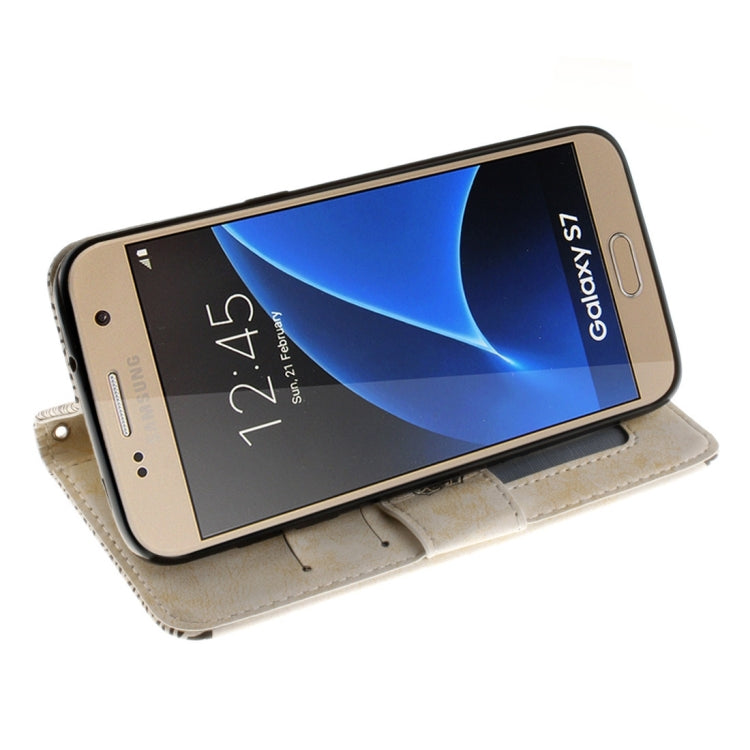 For Galaxy S7 / G930 Embossed Floral Pattern Horizontal Flip Leather Case with Card Slots & Holder & Lanyard