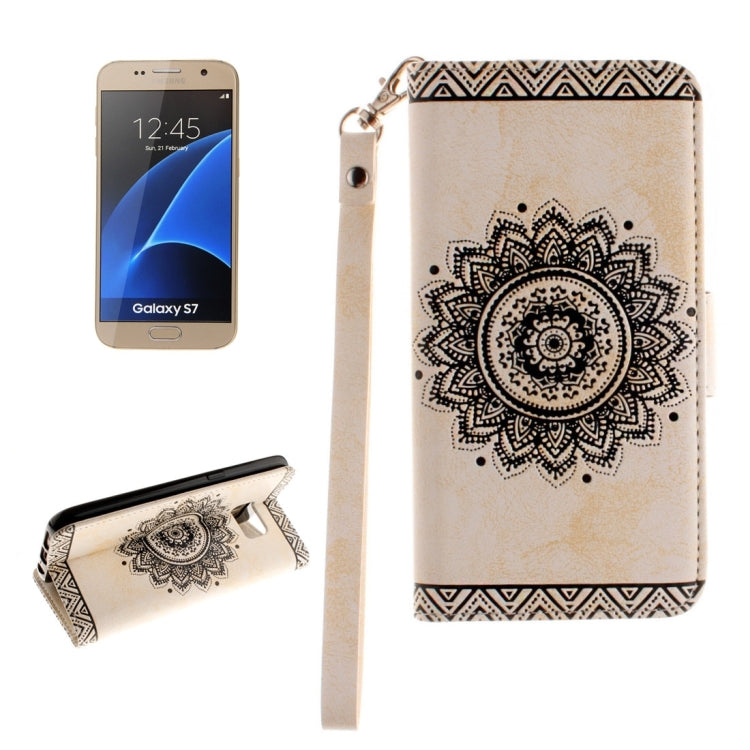 For Galaxy S7 / G930 Embossed Floral Pattern Horizontal Flip Leather Case with Card Slots & Holder & Lanyard