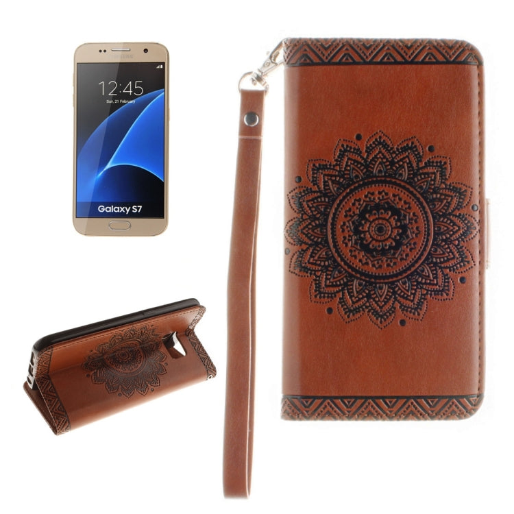 For Galaxy S7 / G930 Embossed Floral Pattern Horizontal Flip Leather Case with Card Slots & Holder & Lanyard