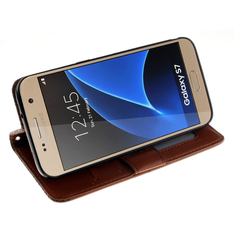 For Galaxy S7 / G930 Embossed Floral Pattern Horizontal Flip Leather Case with Card Slots & Holder & Lanyard