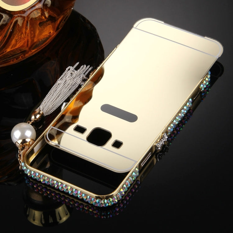 For Galaxy A7 / A700 Pearl Chain Pendant Diamond Encrusted Electroplating Mirror PC Protective Cover Case