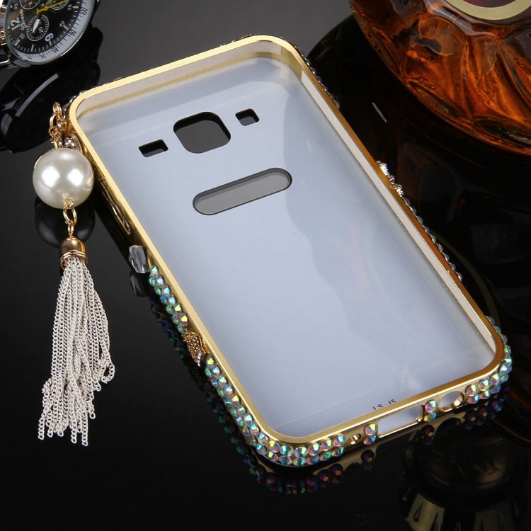 For Galaxy A7 / A700 Pearl Chain Pendant Diamond Encrusted Electroplating Mirror PC Protective Cover Case