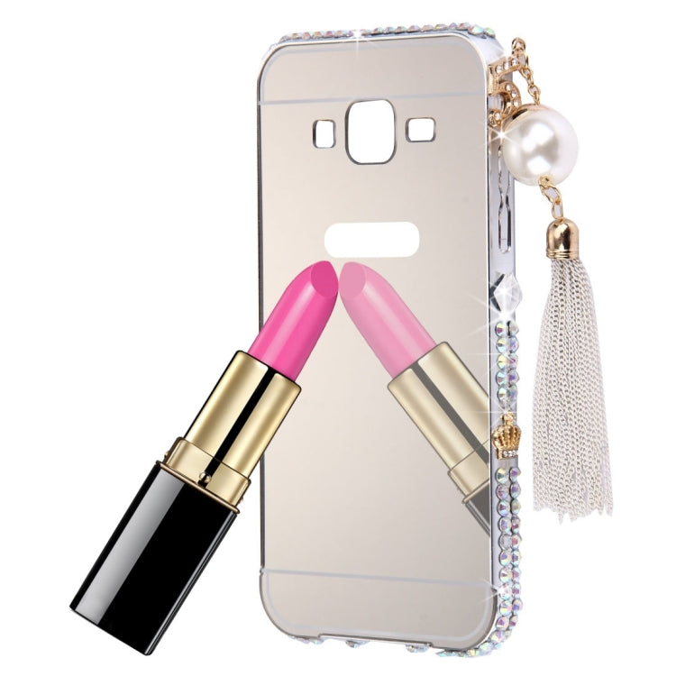 For Galaxy A7 / A700 Pearl Chain Pendant Diamond Encrusted Electroplating Mirror PC Protective Cover Case