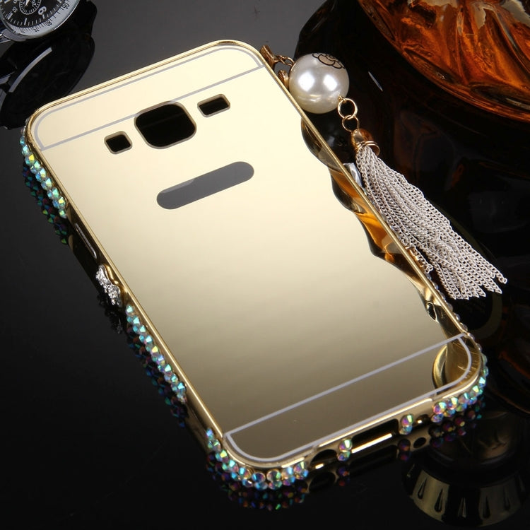 For Galaxy A3 / A300F Pearl Chain Pendant Diamond Encrusted Electroplating Mirror PC Protective Cover Case