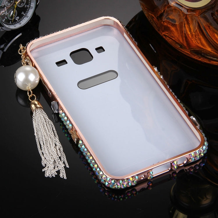For Galaxy A3 / A300F Pearl Chain Pendant Diamond Encrusted Electroplating Mirror PC Protective Cover Case