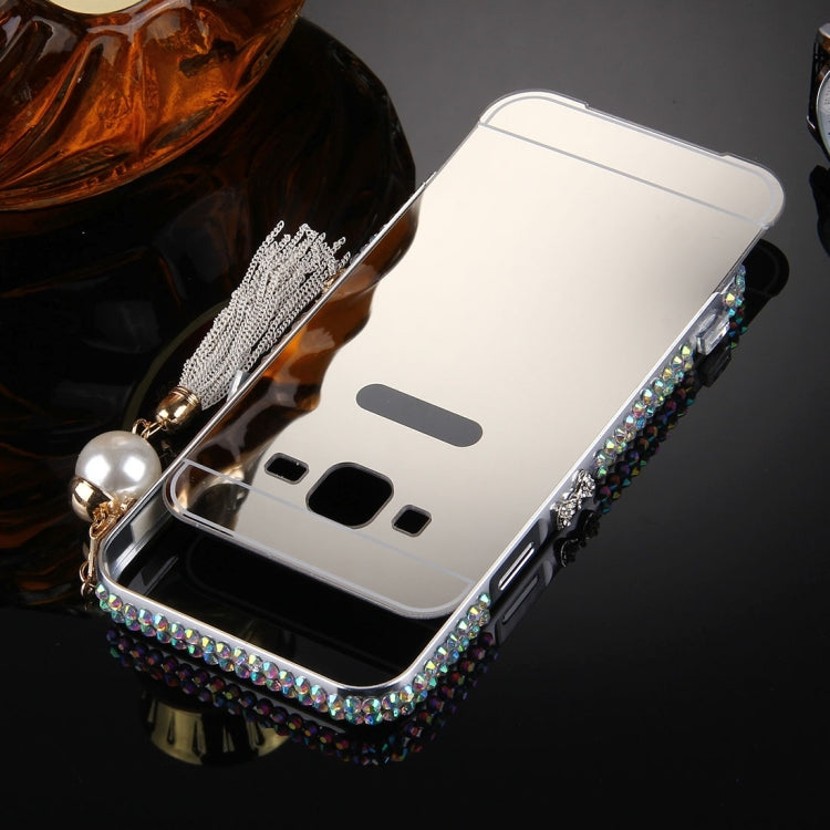 For Galaxy A3 / A300F Pearl Chain Pendant Diamond Encrusted Electroplating Mirror PC Protective Cover Case