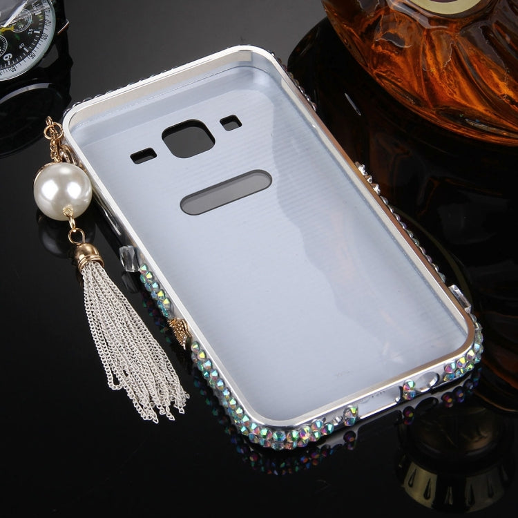 For Galaxy A3 / A300F Pearl Chain Pendant Diamond Encrusted Electroplating Mirror PC Protective Cover Case