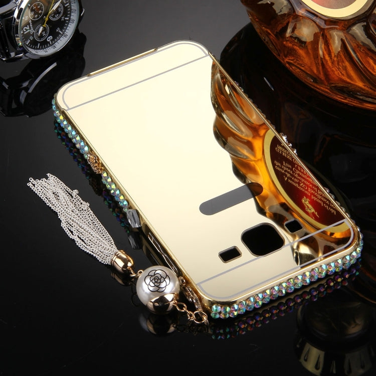 For Galaxy E5 / E500 Pearl Chain Pendant Diamond Encrusted Electroplating Mirror PC Protective Cover Case