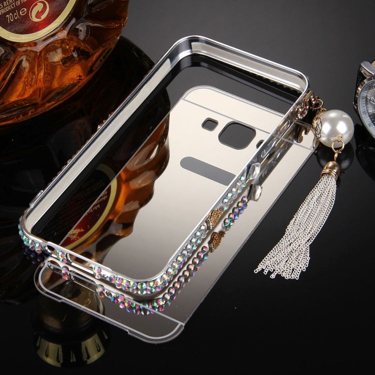 For Galaxy E5 / E500 Pearl Chain Pendant Diamond Encrusted Electroplating Mirror PC Protective Cover Case