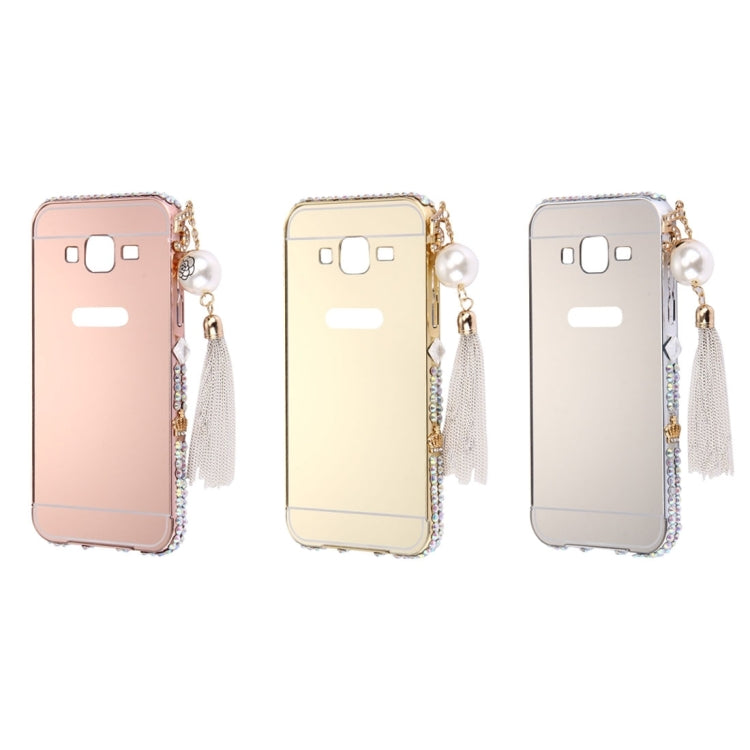 For Galaxy E5 / E500 Pearl Chain Pendant Diamond Encrusted Electroplating Mirror PC Protective Cover Case