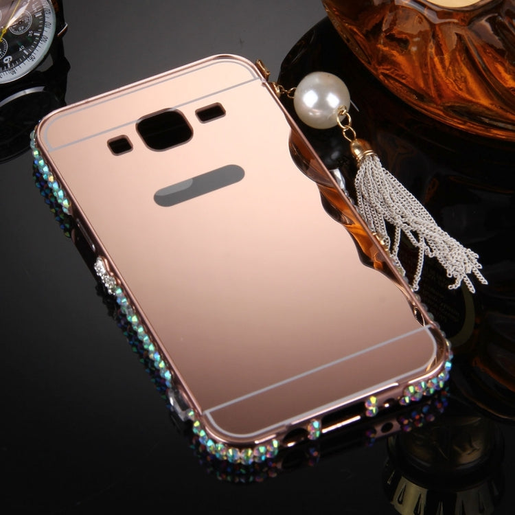 For Galaxy Core Prime / G360 Pearl Chain Pendant Diamond Encrusted Electroplating Mirror PC Protective Cover Case