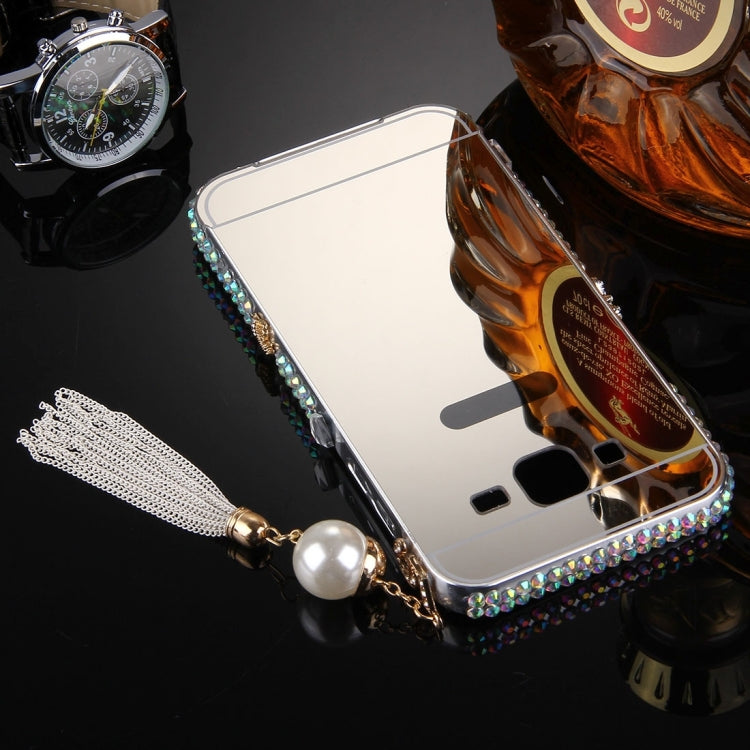For Galaxy Core Prime / G360 Pearl Chain Pendant Diamond Encrusted Electroplating Mirror PC Protective Cover Case