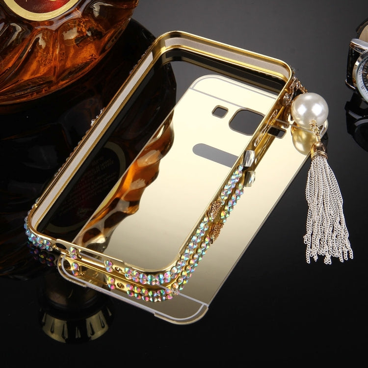 For Galaxy On5 / G550 Pearl Chain Pendant Diamond Encrusted Electroplating Mirror PC Protective Cover Case