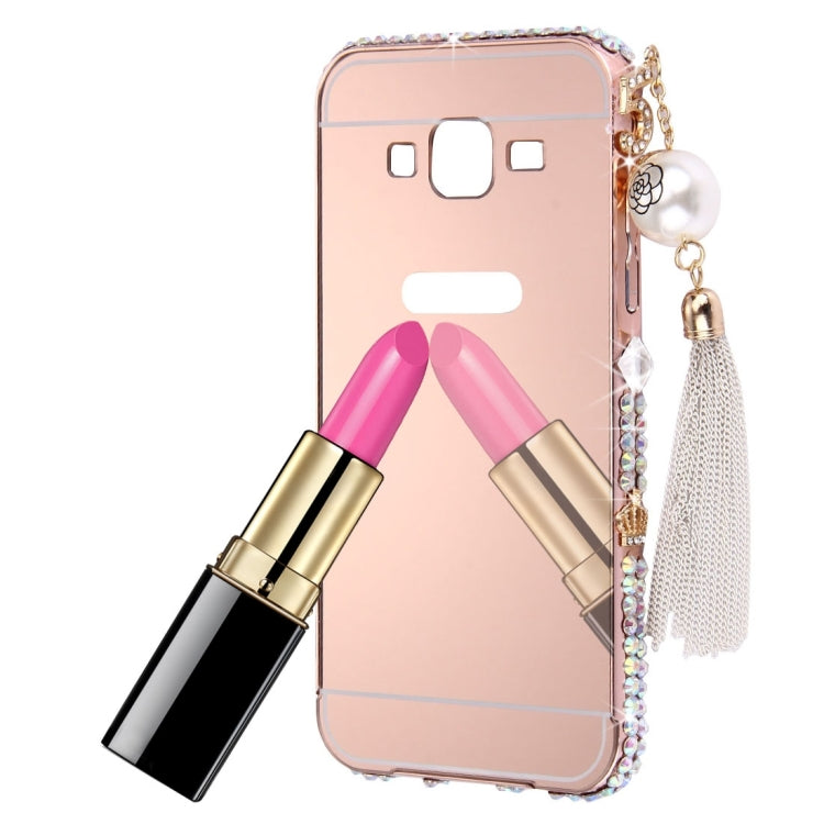For Galaxy On5 / G550 Pearl Chain Pendant Diamond Encrusted Electroplating Mirror PC Protective Cover Case