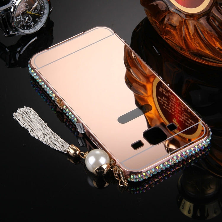 For Galaxy On5 / G550 Pearl Chain Pendant Diamond Encrusted Electroplating Mirror PC Protective Cover Case