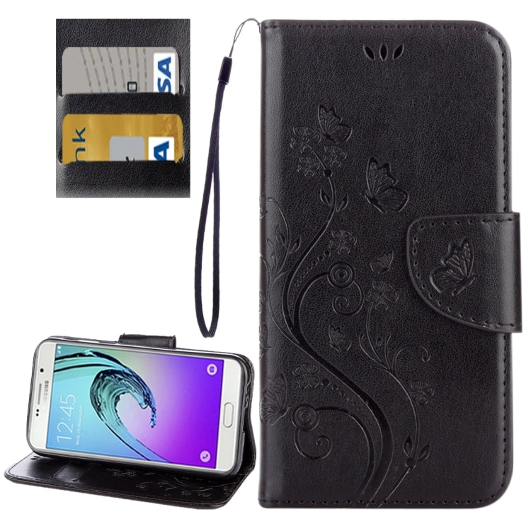 For Galaxy A3 (2017) / A320 Butterflies Love Flowers Embossing Horizontal Flip Leather Case with Holder & Card Slots & Wallet & Lanyard