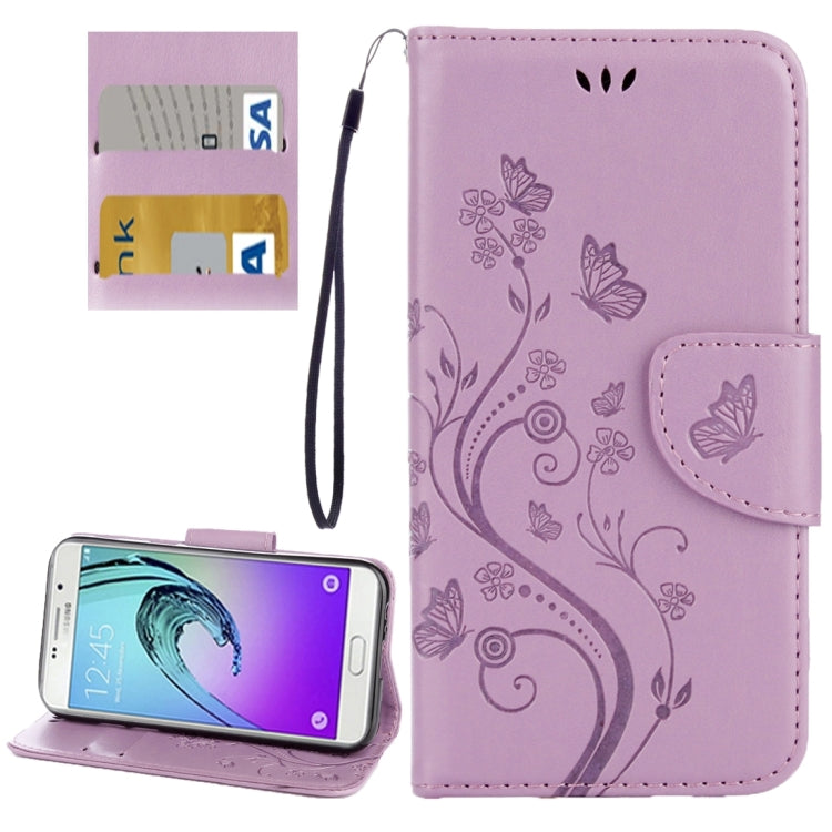 For Galaxy A3 (2017) / A320 Butterflies Love Flowers Embossing Horizontal Flip Leather Case with Holder & Card Slots & Wallet & Lanyard