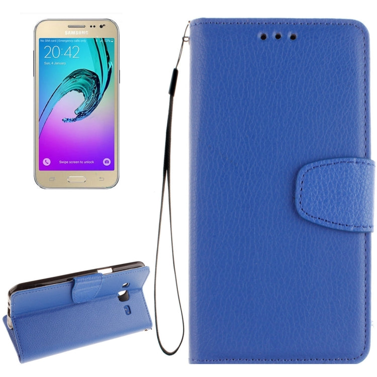 For Galaxy J2 Litchi Texture Horizontal Flip PU Leather Case with Holder & Card Slots & Wallet & Photo Frame & Lanyard