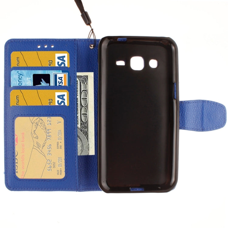 For Galaxy J2 Litchi Texture Horizontal Flip PU Leather Case with Holder & Card Slots & Wallet & Photo Frame & Lanyard