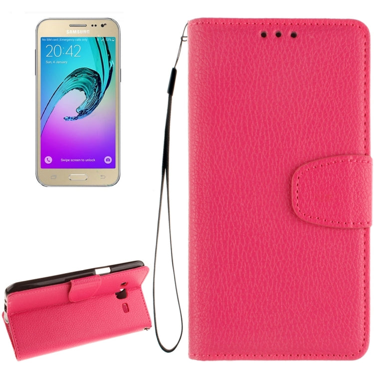 For Galaxy J2 Litchi Texture Horizontal Flip PU Leather Case with Holder & Card Slots & Wallet & Photo Frame & Lanyard