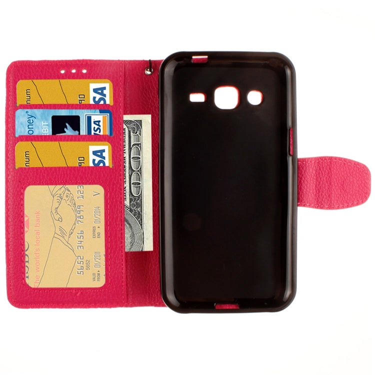 For Galaxy J2 Litchi Texture Horizontal Flip PU Leather Case with Holder & Card Slots & Wallet & Photo Frame & Lanyard