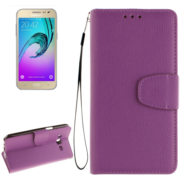 For Galaxy J2 Litchi Texture Horizontal Flip PU Leather Case with Holder & Card Slots & Wallet & Photo Frame & Lanyard