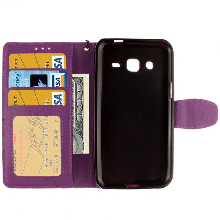 For Galaxy J2 Litchi Texture Horizontal Flip PU Leather Case with Holder & Card Slots & Wallet & Photo Frame & Lanyard
