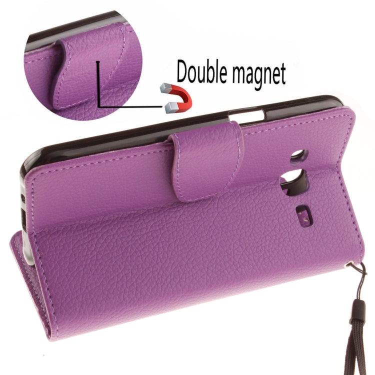 For Galaxy J2 Litchi Texture Horizontal Flip PU Leather Case with Holder & Card Slots & Wallet & Photo Frame & Lanyard