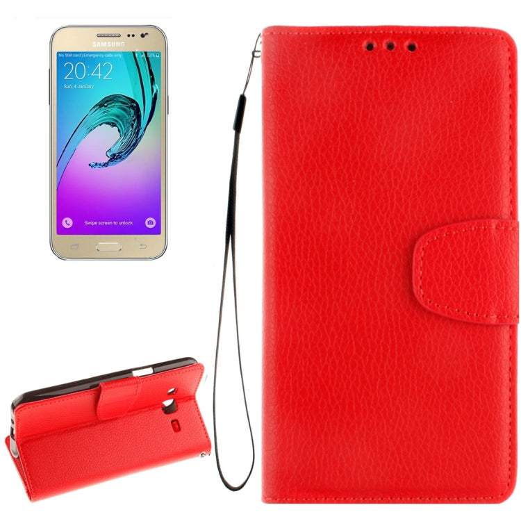 For Galaxy J2 Litchi Texture Horizontal Flip PU Leather Case with Holder & Card Slots & Wallet & Photo Frame & Lanyard