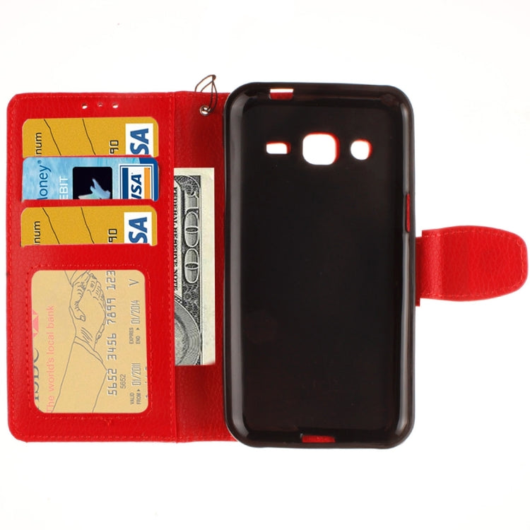 For Galaxy J2 Litchi Texture Horizontal Flip PU Leather Case with Holder & Card Slots & Wallet & Photo Frame & Lanyard