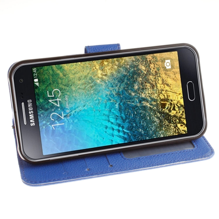 For Galaxy E5 Litchi Texture Horizontal Flip PU Leather Case with Holder & Card Slots & Wallet & Photo Frame & Lanyard